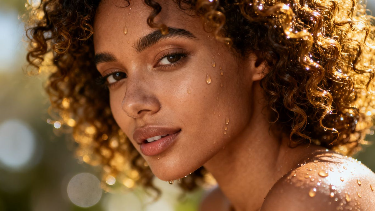 Moisturized natural hair with defined, shiny curls.
