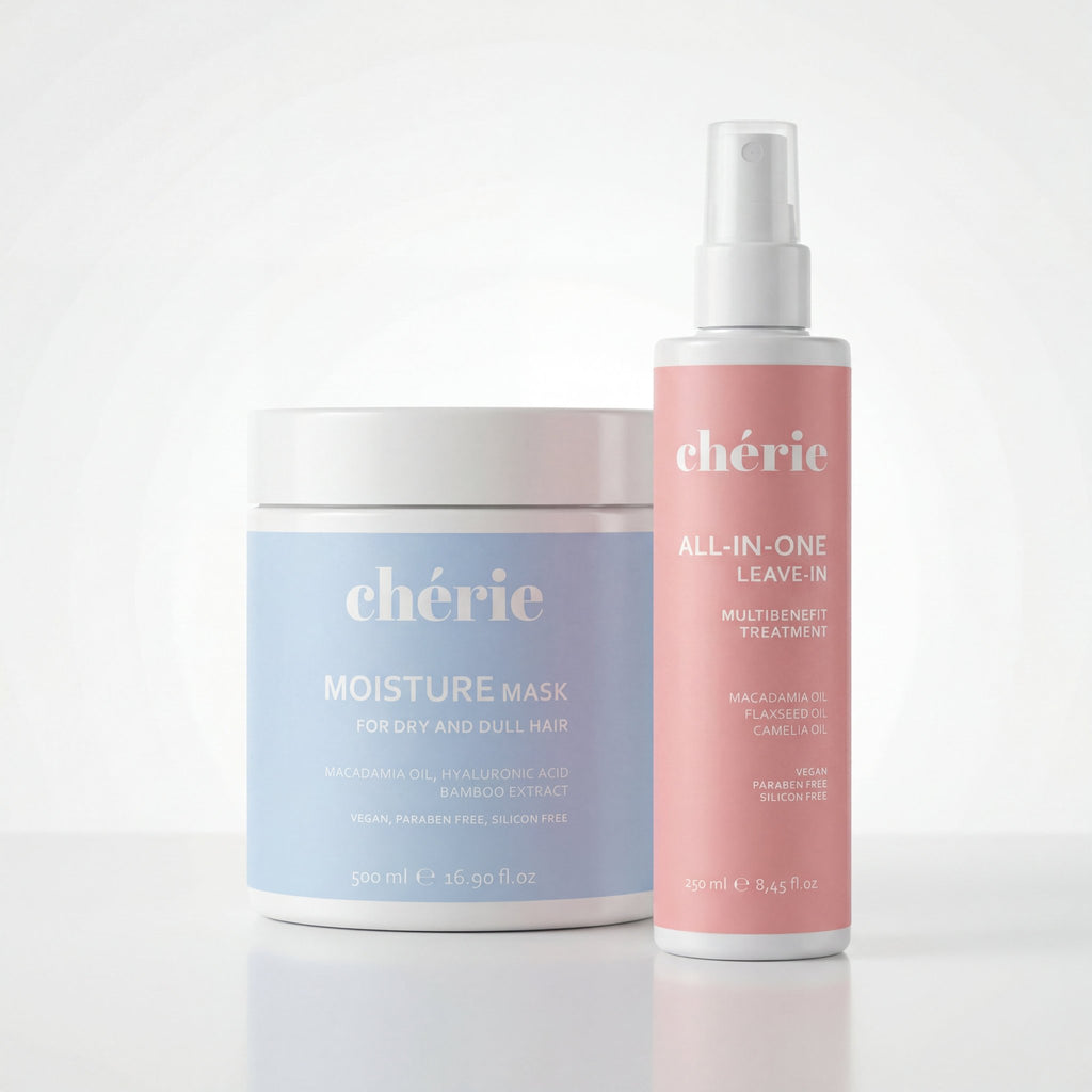 Chérie Shine and Smoothness Duo anti-frizz hair mask and leave-in set