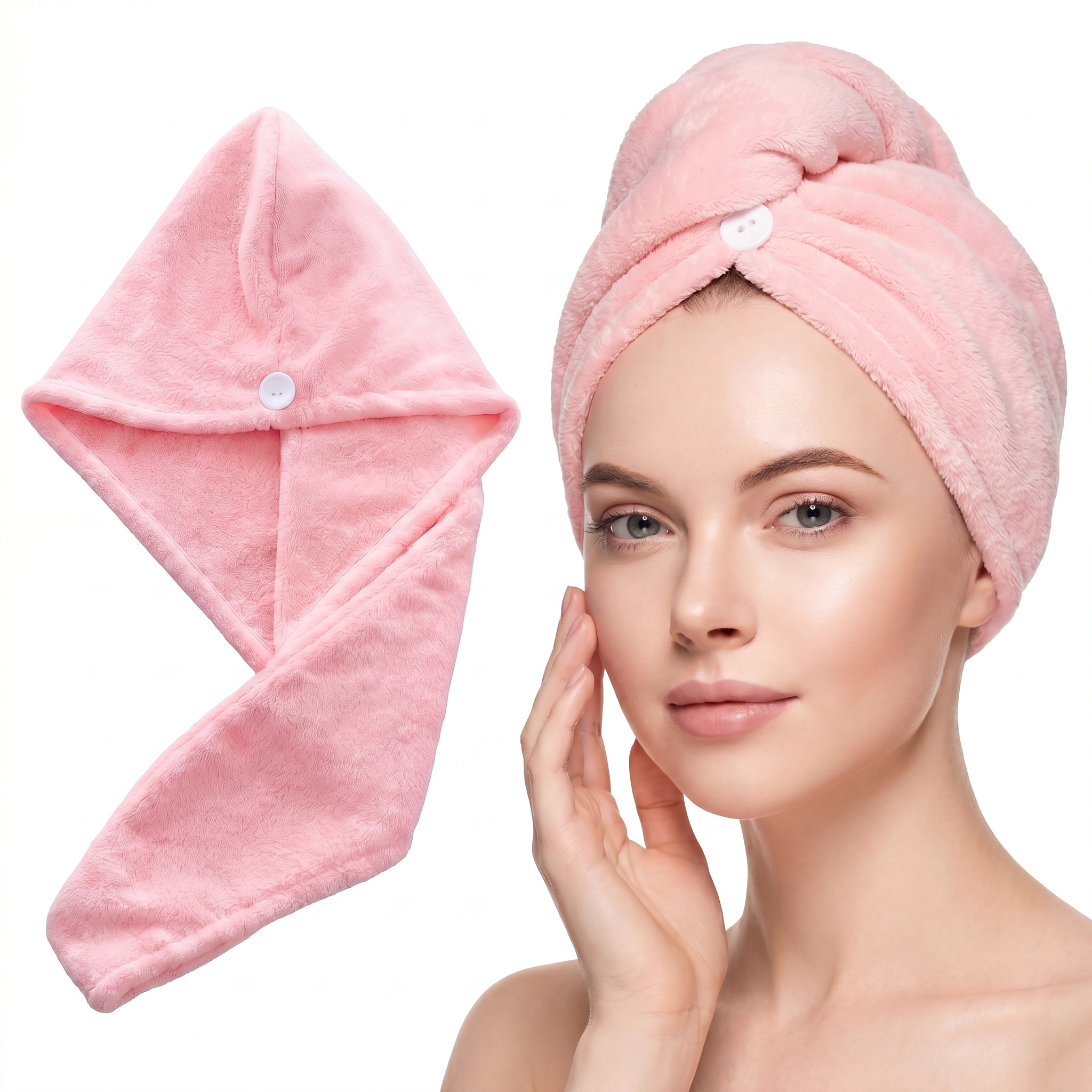 Chérie microfiber towel wrapped around hair lifestyle shot